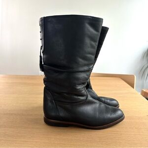 Vintage Salamander Black Leather Boots Sz 7.5 (5.5 UK) German Wool Blend Lined